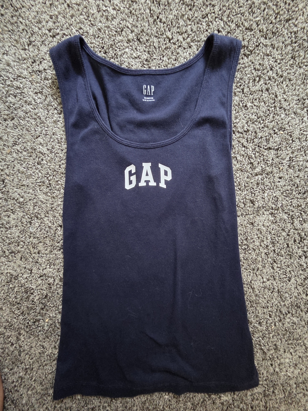 GAP Navy Blue Ribbed Logo Tank Top White Graphic XS Petite
